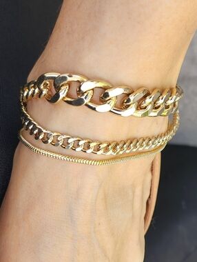 Anthropologie Massive Anklet 3 Leyers Big Gold Chain Link  Unique Jewelry